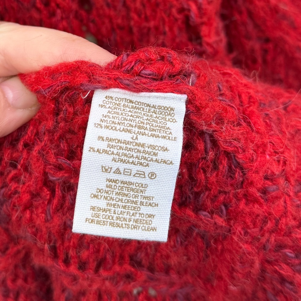 Free People Red Cable Knit Off the Shoulder Tunic Sweater - Picture 7 of 7